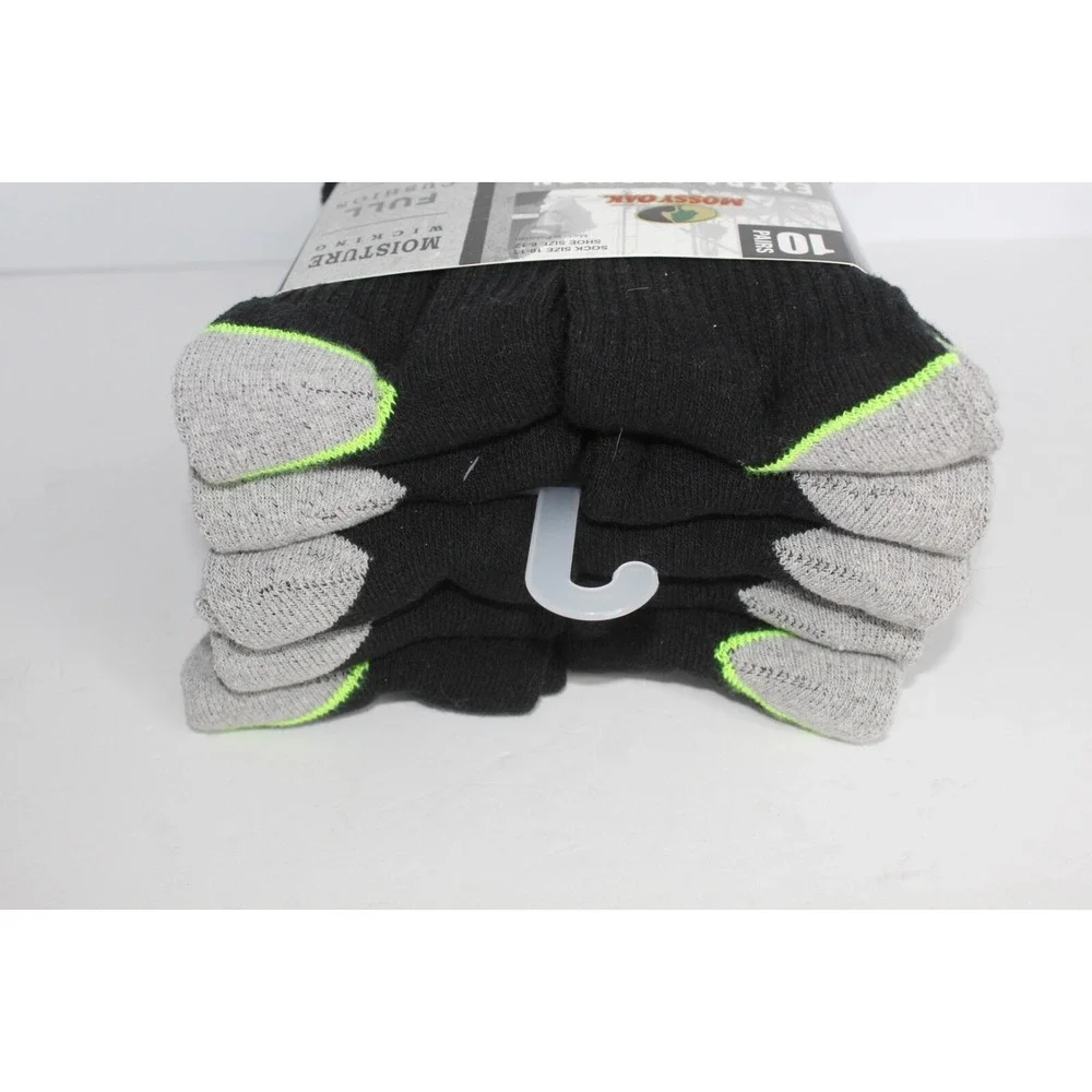 Mossy Oak Work Crew Socks Extra Cushion 10 Pair Size 10-13 Moisture Wicking Mens